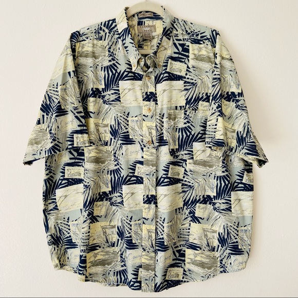 Natural issue cotton Palm Tree Hawaiian Short Sleeve button down Shirt Tropical - Picture 4 of 7